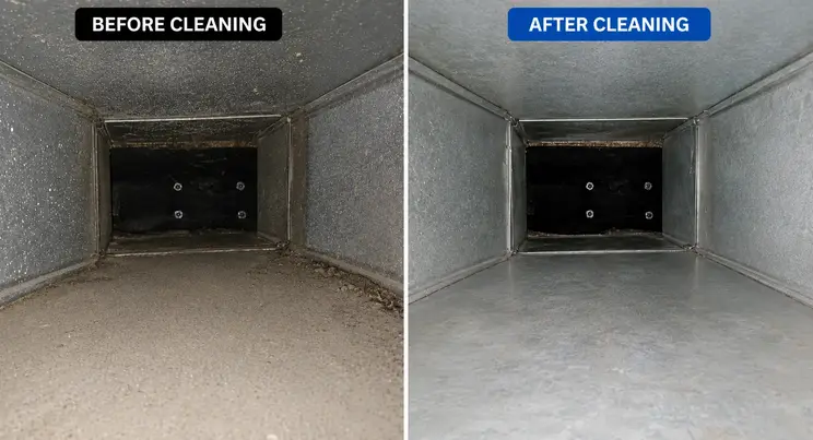 Before and after AC duct cleaning in Dubai by AirChill AC
